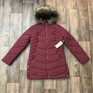 Maralyn & Me Hooded Womens Juniors Collection Puffer Jacket Size S Red Wine